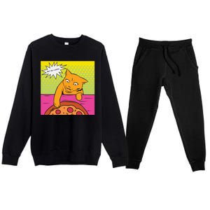 Cat Get Me A Pizza Premium Crewneck Sweatsuit Set