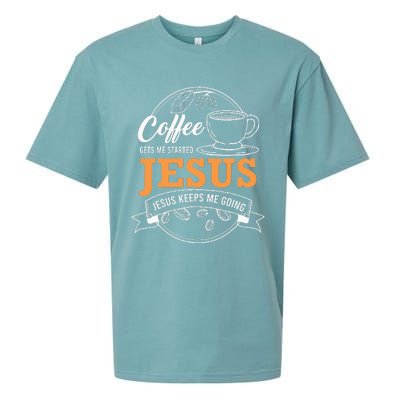 Coffee Gets me Started Jesus Keeps Me Going Coffee Lover Sueded Cloud Jersey T-Shirt