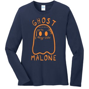 Cute Ghost Malone Fall Season Funny Halloween Spooky Season Ladies Long Sleeve Shirt