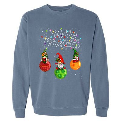 Cute Gnomes Merry Christmas Light Family Gnome Xmas Matching  Garment-Dyed Sweatshirt