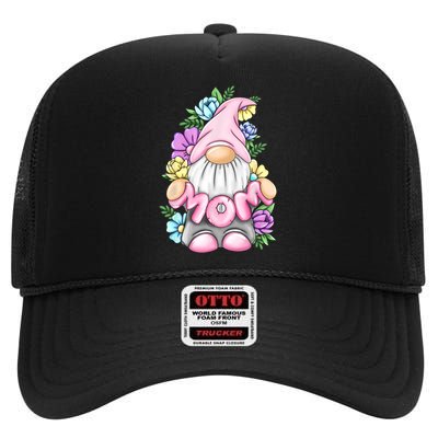 Cute Gnome Mom Happy Mothers Day Art Flower For Mom Gnomies High Crown Mesh Back Trucker Hat