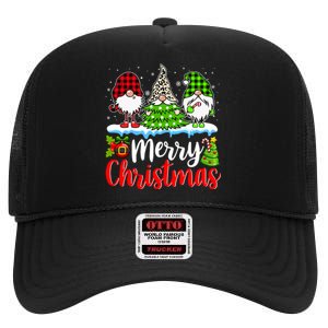 Cute Gnomes Merry Christmas Light Family Gnome Xmas Matching High Crown Mesh Back Trucker Hat