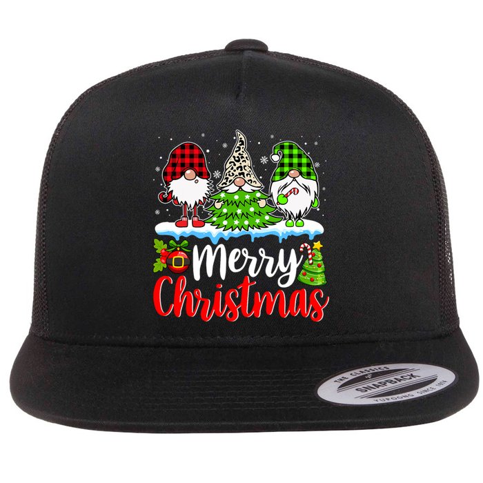 Cute Gnomes Merry Christmas Light Family Gnome Xmas Matching Flat Bill Trucker Hat