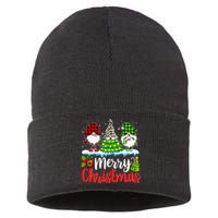 Cute Gnomes Merry Christmas Light Family Gnome Xmas Matching Sustainable Knit Beanie