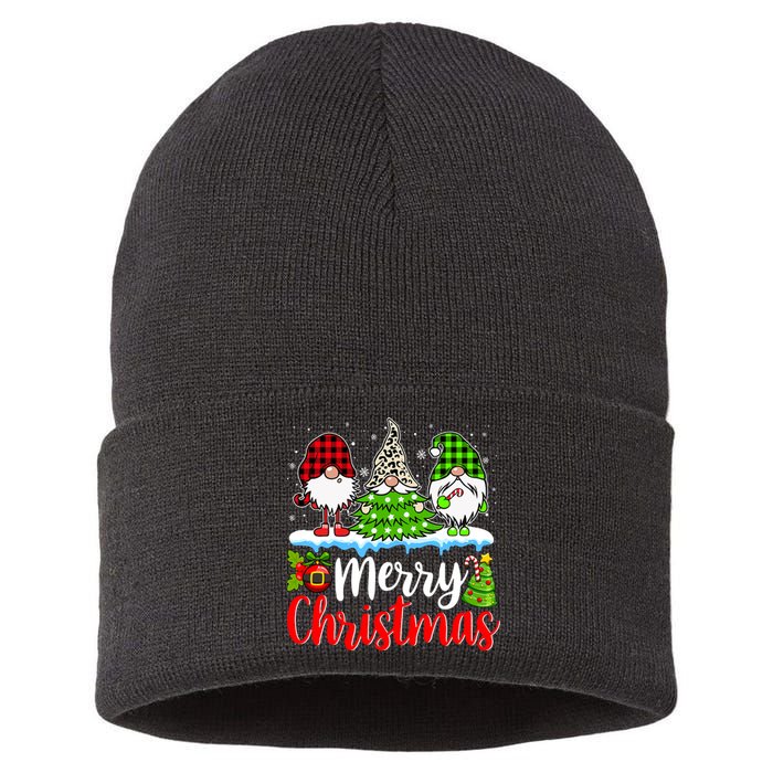 Cute Gnomes Merry Christmas Light Family Gnome Xmas Matching Sustainable Knit Beanie