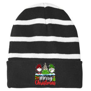 Cute Gnomes Merry Christmas Light Family Gnome Xmas Matching Striped Beanie with Solid Band