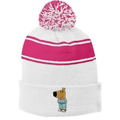 Chill Guy Meme Stripe Pom Pom Beanie