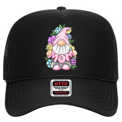 Cute Gnome Mom Happy Mother's Day Art Flower For Mom Gnomies High Crown Mesh Back Trucker Hat