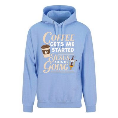 Coffee Gets Me Started Jesus Keeps Me Going Christian Unisex Surf Hoodie