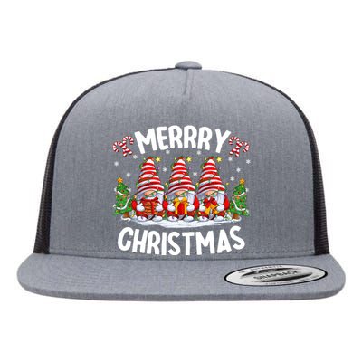 Cute Gnomes Merry Christmas Light Family Gnome Xmas Matching Flat Bill Trucker Hat