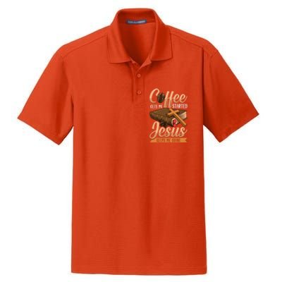 Coffee Gets Me Started Jesus Keeps Me Going Bible Christian Gift Dry Zone Grid Polo