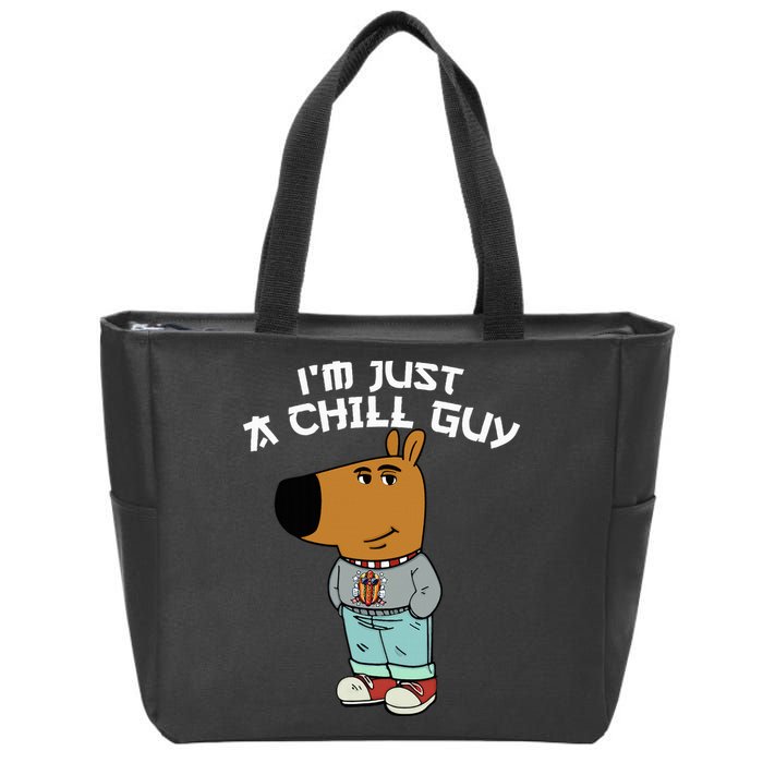 Chill Guy Meme Character Funny IM Just A Chill Guy Dog Zip Tote Bag