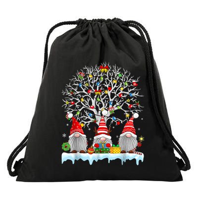 Cute Gnomes Merry Christmas Light Family Gnome Xmas Matching Drawstring Bag