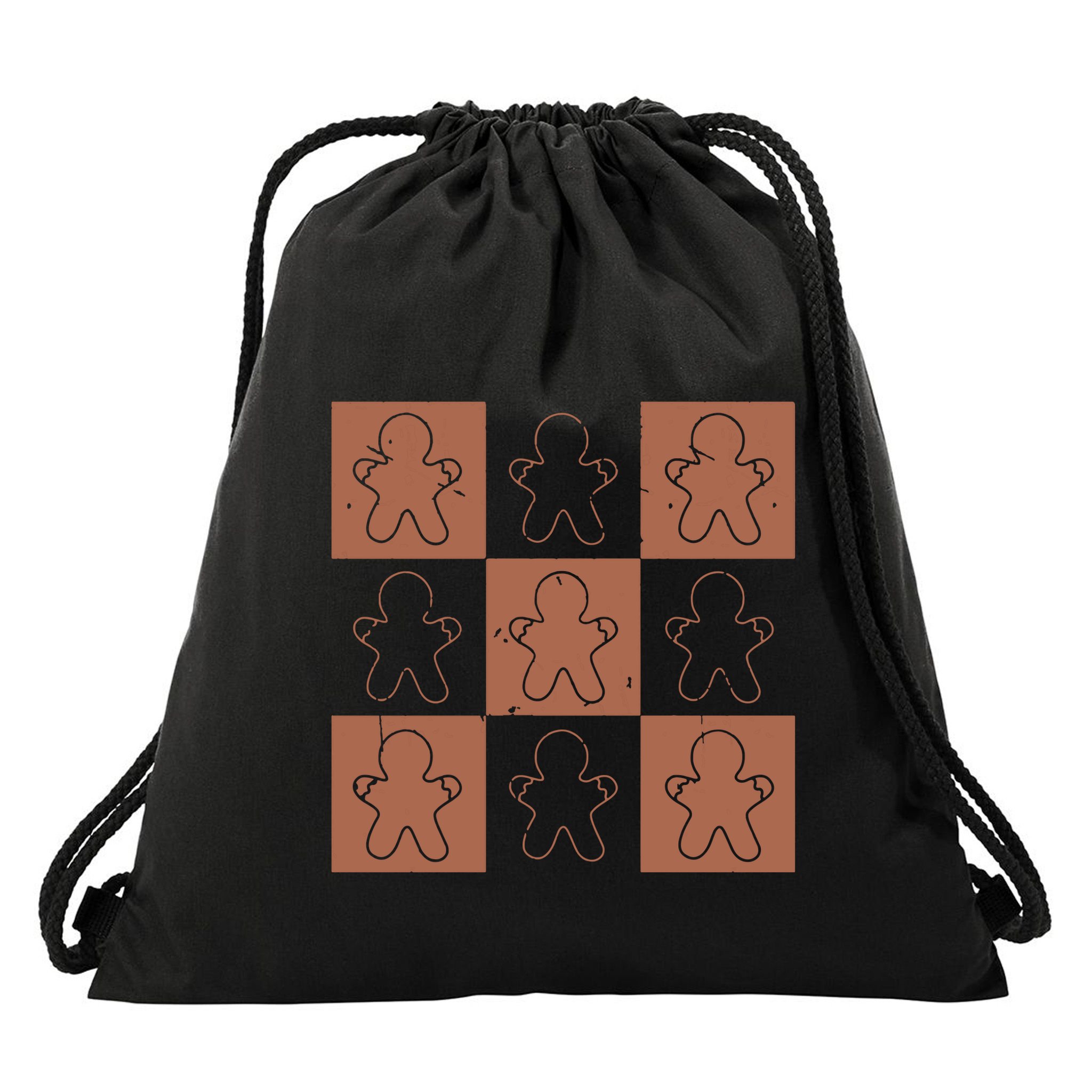 Checkered Gingerbread Man Retro Drawstring Bag