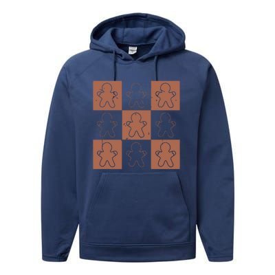 Checkered Gingerbread Man Retro Performance Fleece Hoodie