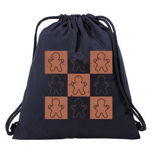 Checkered Gingerbread Man Retro Drawstring Bag