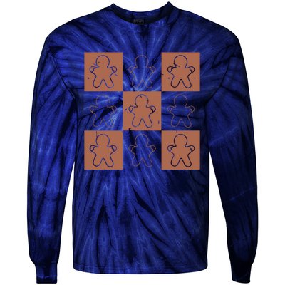 Checkered Gingerbread Man Retro Tie-Dye Long Sleeve Shirt