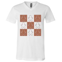 Checkered Gingerbread Man Retro V-Neck T-Shirt