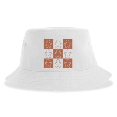 Checkered Gingerbread Man Retro Sustainable Bucket Hat