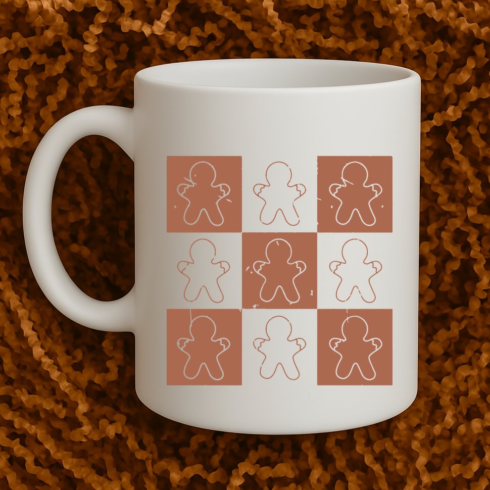 Checkered Gingerbread Man Retro Mug