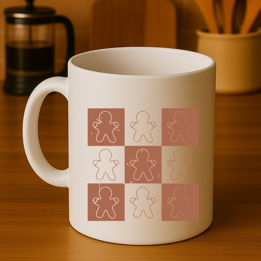 Checkered Gingerbread Man Retro Mug