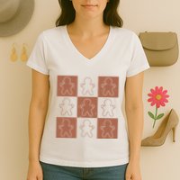 Checkered Gingerbread Man Retro Women's V-Neck T-Shirt