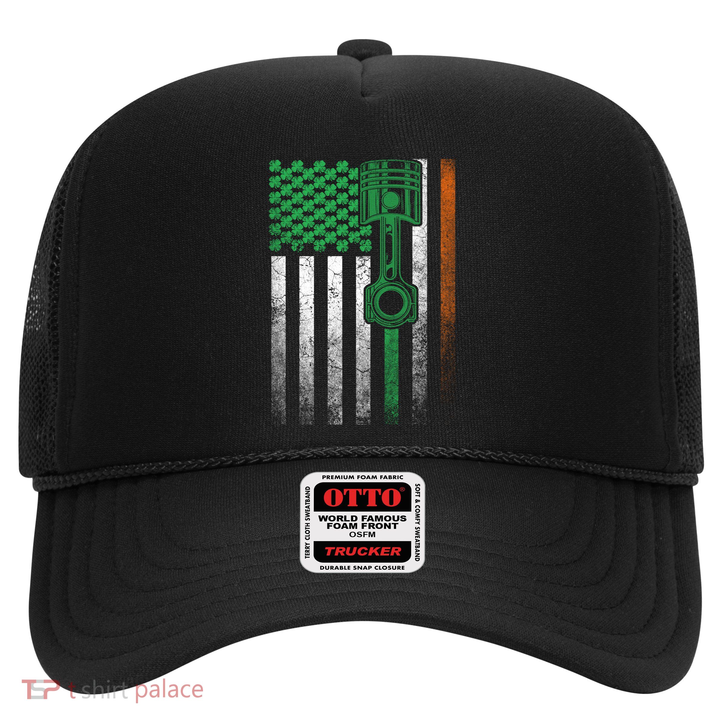 Car Guy Mechanic Gift St Patrick's Day Irish American Flag Cute Gift Trucker Hat