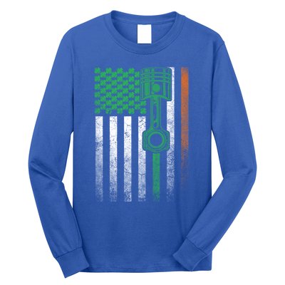 Car Guy Mechanic Gift St Patrick's Day Irish American Flag Cute Gift Long Sleeve Shirt