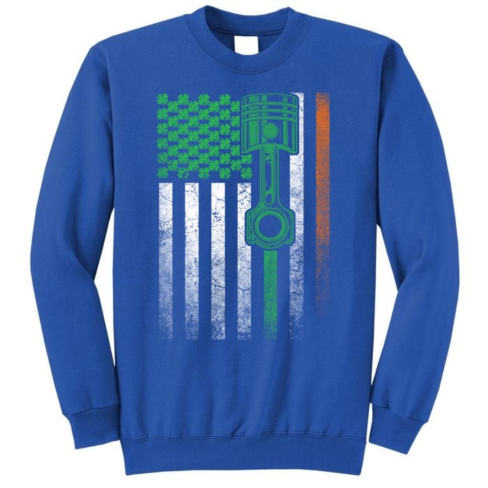 Car Guy Mechanic Gift St Patrick's Day Irish American Flag Cute Gift Tall Sweatshirt