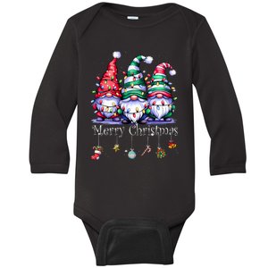 Cute Gnomes Merry Christmas Light Family Gnome Xmas Matching Baby Long Sleeve Bodysuit