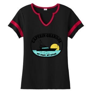 Captain Grandpa My Boat My Rules Yacht Boating Lover Retro Gift Ladies Halftime Notch Neck Tee