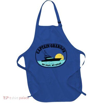 Captain Grandpa My Boat My Rules Yacht Boating Lover Retro Gift Full-Length Apron With Pockets