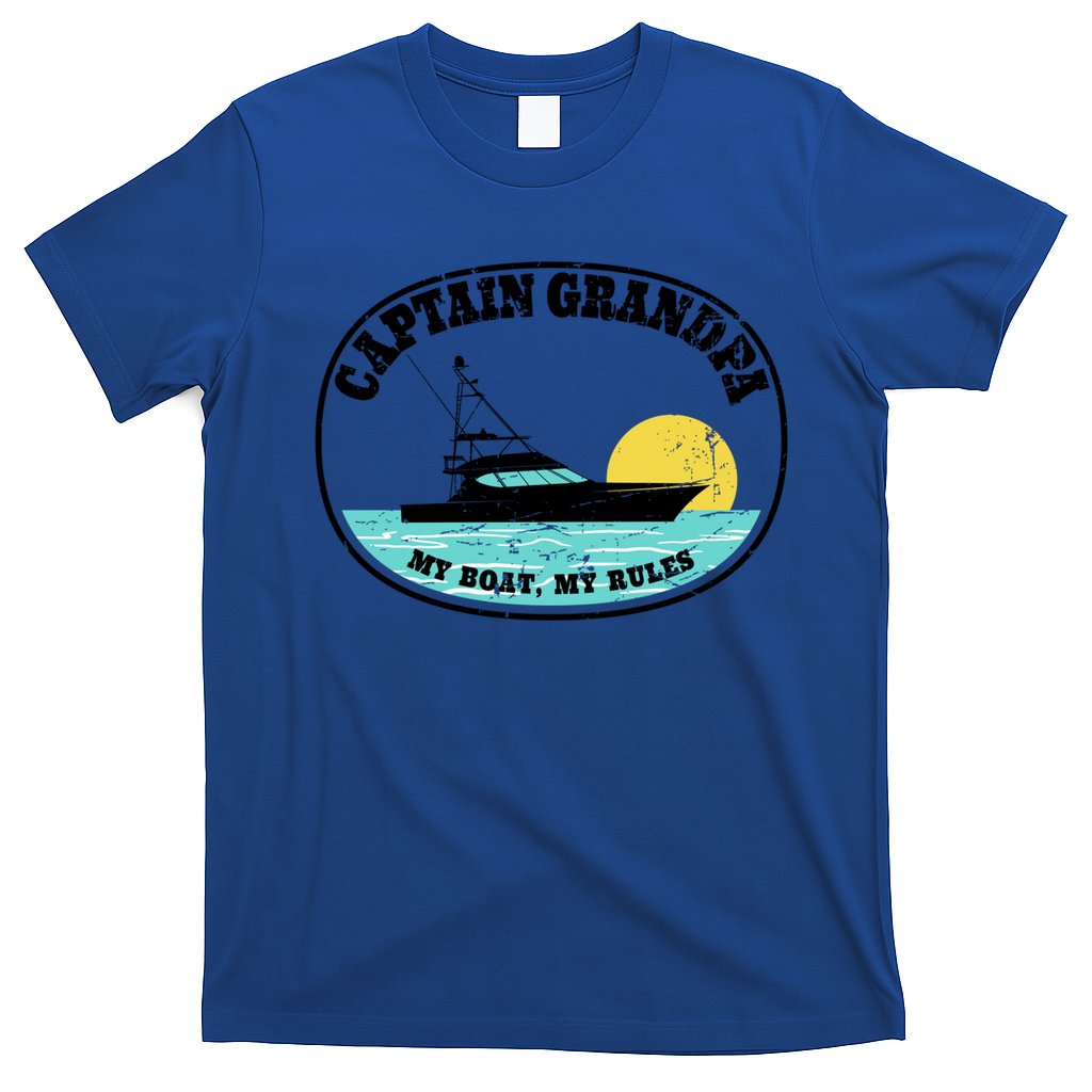 Captain Grandpa My Boat My Rules Yacht Boating Lover Retro Gift T-Shirt