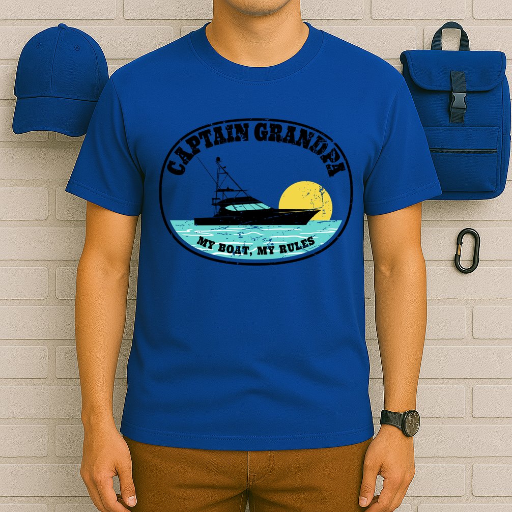 Captain Grandpa My Boat My Rules Yacht Boating Lover Retro Gift T-Shirt