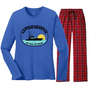 Captain Grandpa My Boat My Rules Yacht Boating Lover Retro Gift Women's Long Sleeve Flannel Pajama Set 