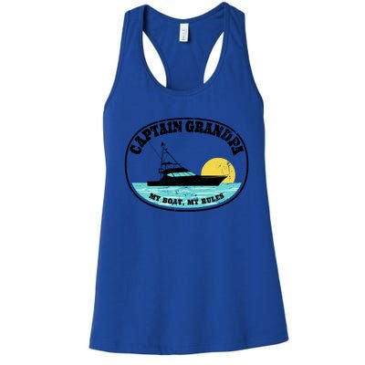 Captain Grandpa My Boat My Rules Yacht Boating Lover Retro Gift Women's Racerback Tank