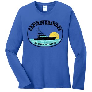 Captain Grandpa My Boat My Rules Yacht Boating Lover Retro Gift Ladies Long Sleeve Shirt