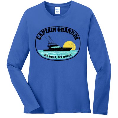 Captain Grandpa My Boat My Rules Yacht Boating Lover Retro Gift Ladies Long Sleeve Shirt