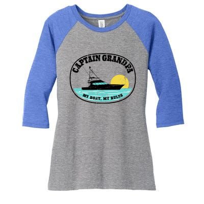 Captain Grandpa My Boat My Rules Yacht Boating Lover Retro Gift Women's Tri-Blend 3/4-Sleeve Raglan Shirt