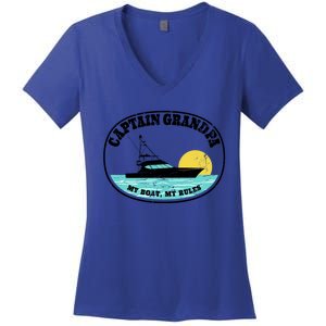 Captain Grandpa My Boat My Rules Yacht Boating Lover Retro Gift Women's V-Neck T-Shirt