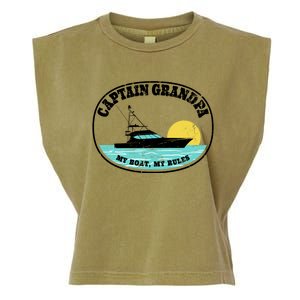 Captain Grandpa My Boat My Rules Yacht Boating Lover Retro Gift Garment-Dyed Women's Muscle Tee