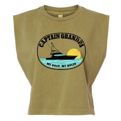 Captain Grandpa My Boat My Rules Yacht Boating Lover Retro Gift Garment-Dyed Women's Muscle Tee