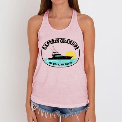 Captain Grandpa My Boat My Rules Yacht Boating Lover Retro Gift Women's Knotted Racerback Tank