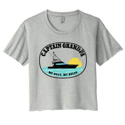 Captain Grandpa My Boat My Rules Yacht Boating Lover Retro Gift Women's Crop Top Tee