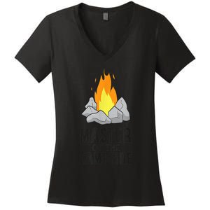 Camper Gift Master Of The Campfire Outdoor Camping Women's V-Neck T-Shirt