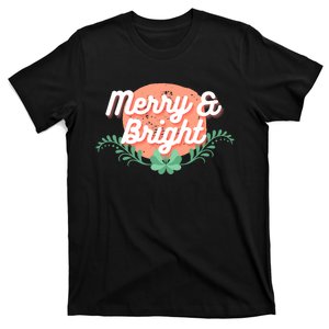 Christmas Graphic Merry And Bright Text Holiday T-Shirt