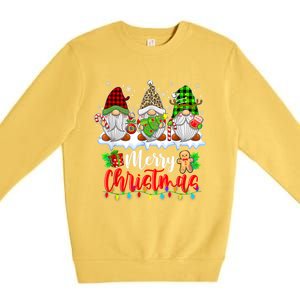 Cute Gnomes Merry Christmas Light Family Gnome Xmas Matching Premium Crewneck Sweatshirt