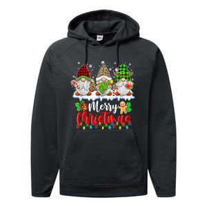 Cute Gnomes Merry Christmas Light Family Gnome Xmas Matching Performance Fleece Hoodie