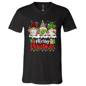 Cute Gnomes Merry Christmas Light Family Gnome Xmas Matching V-Neck T-Shirt