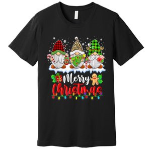 Cute Gnomes Merry Christmas Light Family Gnome Xmas Matching Premium T-Shirt